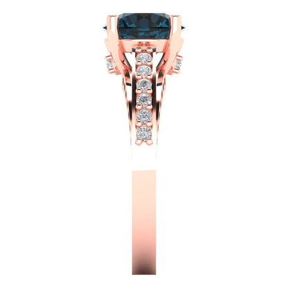 2.21 cttw Natural London Blue Topaz Solitaire with Zirconia Simulated Diamond Accents Engagement Ring - Solid Gold (Round Cut,8.0mm)