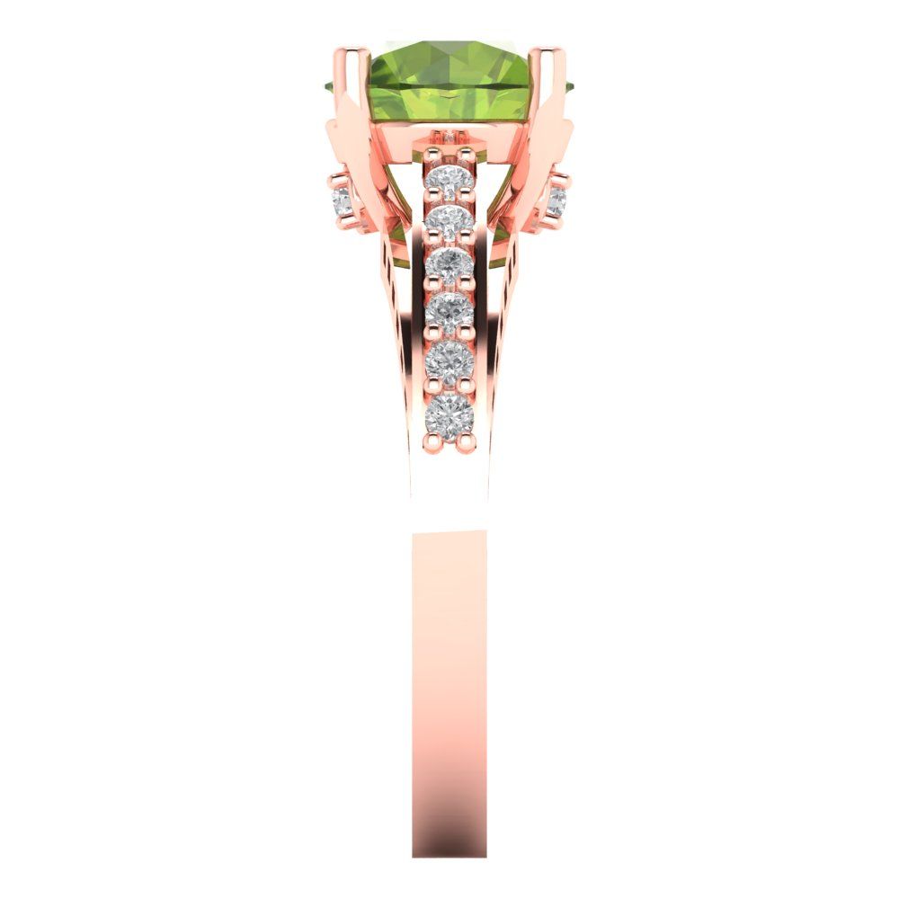 2.21 cttw Natural Peridot Solitaire with Zirconia Simulated Diamond Accents Engagement Ring - Solid Gold (Round Cut,8.0mm)