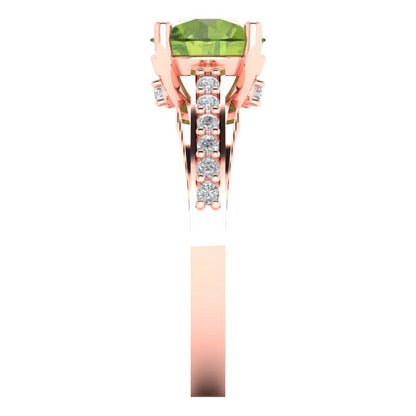 2.21 cttw Natural Peridot Solitaire with Zirconia Simulated Diamond Accents Engagement Ring - Solid Gold (Round Cut,8.0mm)