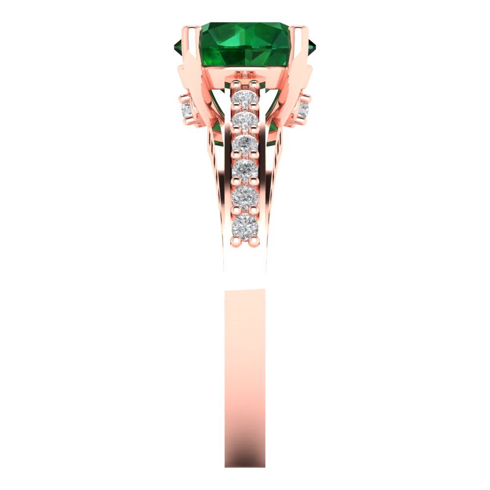 2.21 cttw Simulated Emerald Solitaire with Zirconia Simulated Diamond Accents Engagement Ring - Solid Gold (Round Cut,8.0mm)