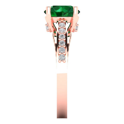 2.21 cttw Simulated Emerald Solitaire with Zirconia Simulated Diamond Accents Engagement Ring - Solid Gold (Round Cut,8.0mm)