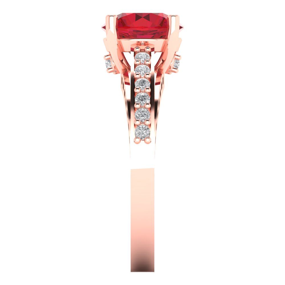 2.21 cttw Simulated Pink Tourmaline Solitaire with Zirconia Simulated Diamond Accents Engagement Ring - Solid Gold (Round Cut,8.0mm)