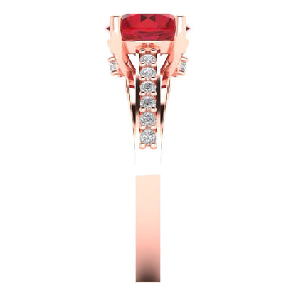 2.21 cttw Simulated Pink Tourmaline Solitaire with Zirconia Simulated Diamond Accents Engagement Ring - Solid Gold (Round Cut,8.0mm)