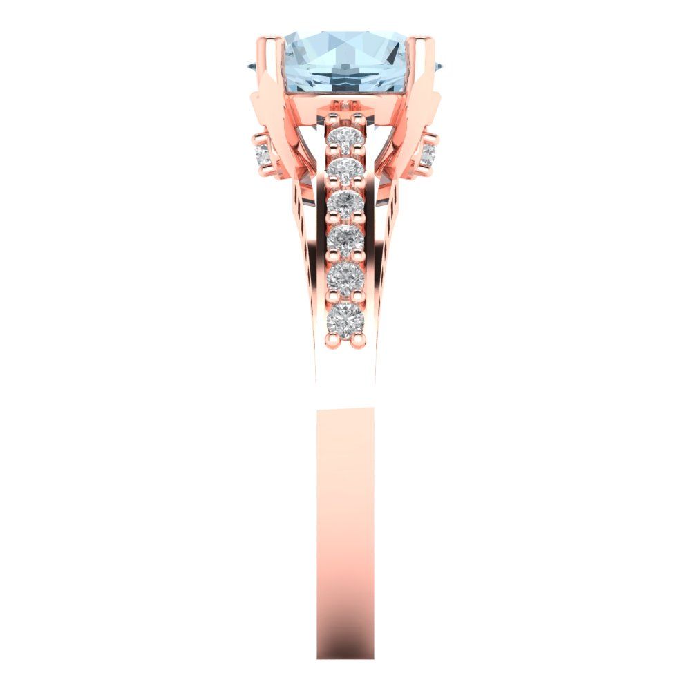 2.21 cttw Natural Aquamarine Solitaire with Zirconia Simulated Diamond Accents Engagement Ring - Solid Gold (Round Cut,8.0mm)