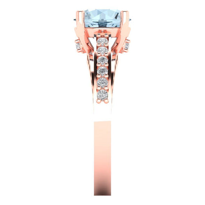 2.21 cttw Natural Aquamarine Solitaire with Zirconia Simulated Diamond Accents Engagement Ring - Solid Gold (Round Cut,8.0mm)