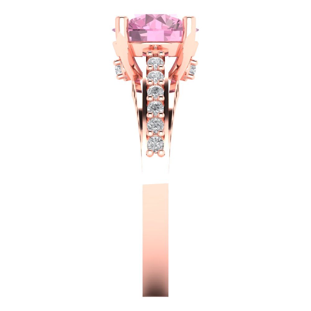2.21 cttw Zirconia Simulated Pink Diamond Solitaire with Zirconia Simulated Diamond Accents Engagement Ring - Solid Gold (VVS1, Round Cut,8.0mm)