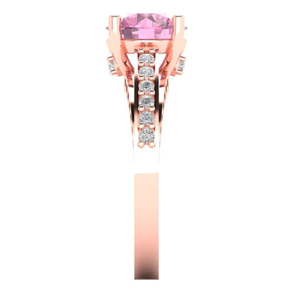 2.21 cttw Zirconia Simulated Pink Diamond Solitaire with Zirconia Simulated Diamond Accents Engagement Ring - Solid Gold (VVS1, Round Cut,8.0mm)