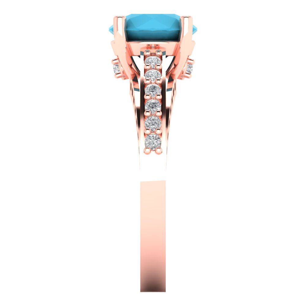 2.21 cttw Simulated Turquoise Solitaire with Zirconia Simulated Diamond Accents Engagement Ring - Solid Gold (Round Cut,8.0mm)