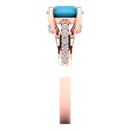 2.21 cttw Simulated Turquoise Solitaire with Zirconia Simulated Diamond Accents Engagement Ring - Solid Gold (Round Cut,8.0mm)