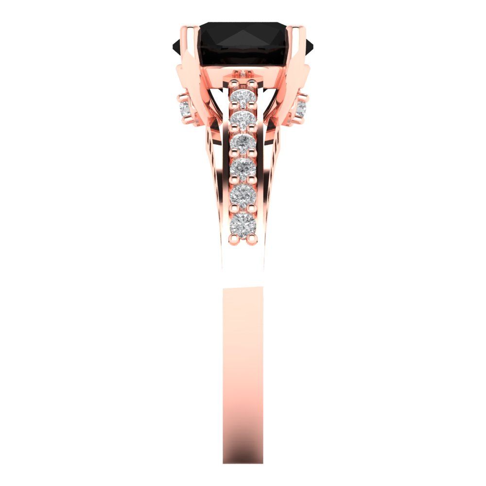 2.21 cttw Natural Onyx Solitaire with Zirconia Simulated Diamond Accents Engagement Ring - Solid Gold (Round Cut,8.0mm)