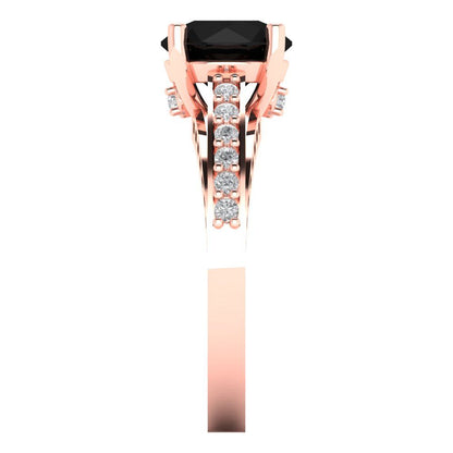 2.21 cttw Natural Onyx Solitaire with Zirconia Simulated Diamond Accents Engagement Ring - Solid Gold (Round Cut,8.0mm)