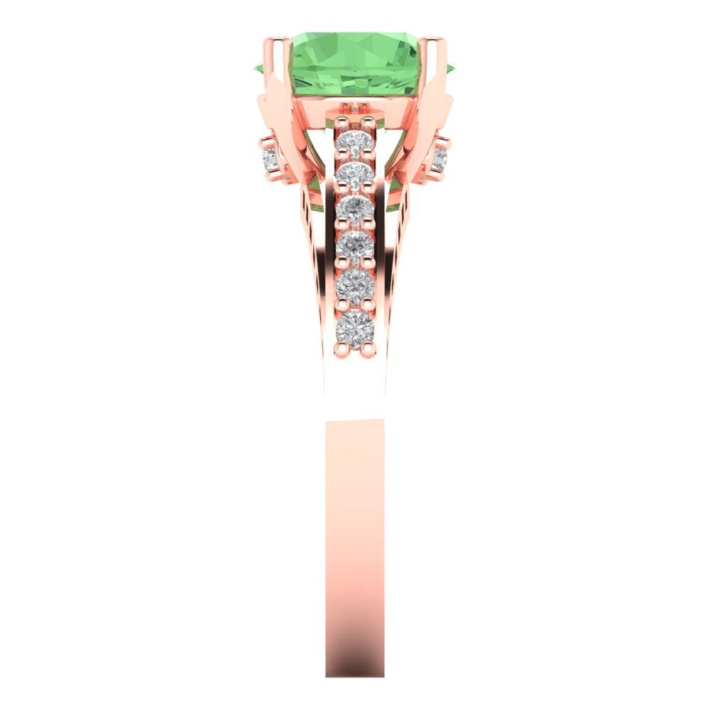 2.21 cttw Zirconia Simulated Green Diamond Solitaire with Zirconia Simulated Diamond Accents Engagement Ring - Solid Gold (VVS1, Round Cut,8.0mm)