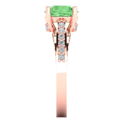 2.21 cttw Zirconia Simulated Green Diamond Solitaire with Zirconia Simulated Diamond Accents Engagement Ring - Solid Gold (VVS1, Round Cut,8.0mm)