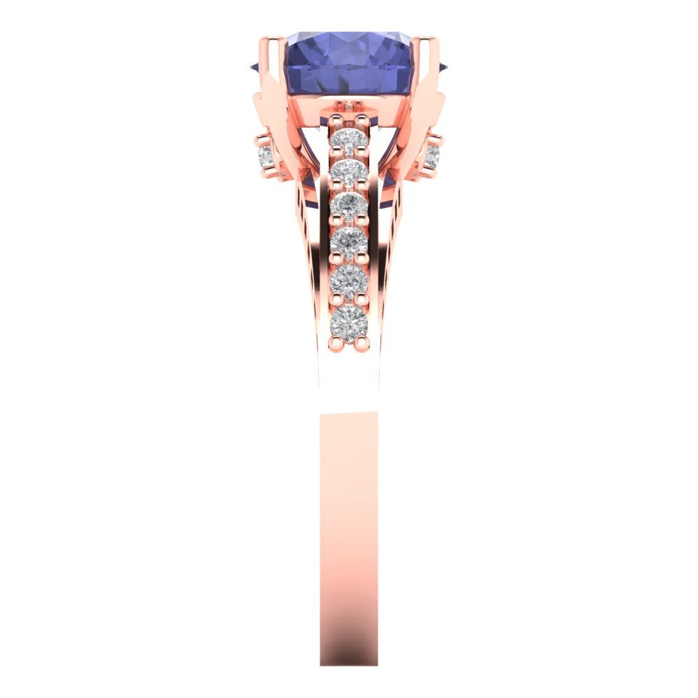2.21 cttw Simulated Tanzanite Solitaire with Zirconia Simulated Diamond Accents Engagement Ring - Solid Gold (Round Cut,8.0mm)