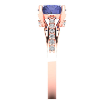 2.21 cttw Simulated Tanzanite Solitaire with Zirconia Simulated Diamond Accents Engagement Ring - Solid Gold (Round Cut,8.0mm)