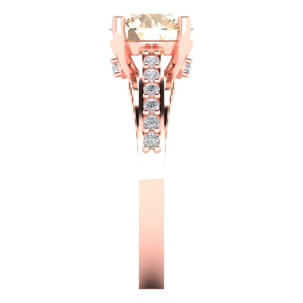 2.21 cttw Natural Morganite Solitaire with Zirconia Simulated Diamond Accents Engagement Ring - Solid Gold (Round Cut,8.0mm)