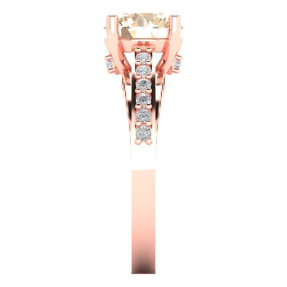 2.21 cttw Natural Morganite Solitaire with Zirconia Simulated Diamond Accents Engagement Ring - Solid Gold (Round Cut,8.0mm)