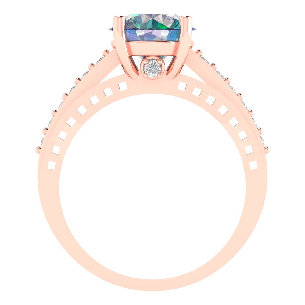 2.21 cttw Blue Moissanite Solitaire with Zirconia Simulated Diamond Accents Engagement Ring - Solid Gold (Round Cut,8.0mm)