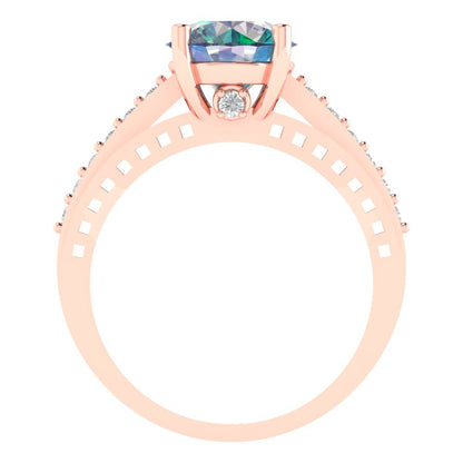 2.21 cttw Blue Moissanite Solitaire with Zirconia Simulated Diamond Accents Engagement Ring - Solid Gold (Round Cut,8.0mm)