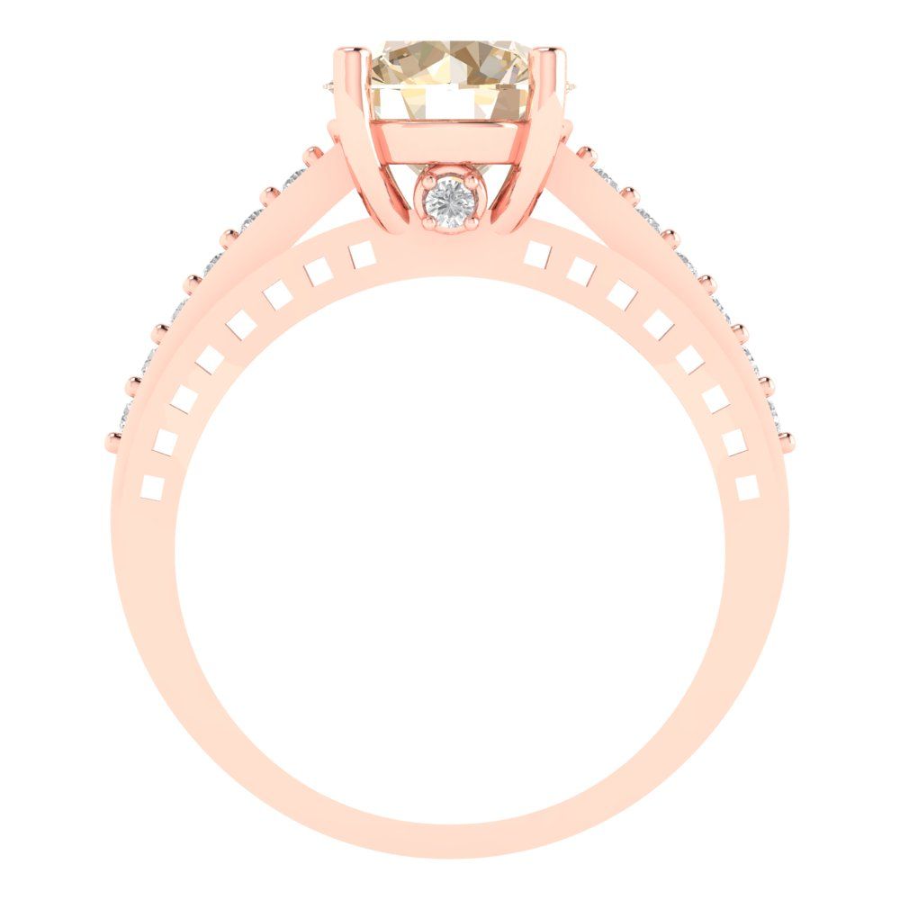 2.21 cttw Natural Morganite Solitaire with Zirconia Simulated Diamond Accents Engagement Ring - Solid Gold (Round Cut,8.0mm)