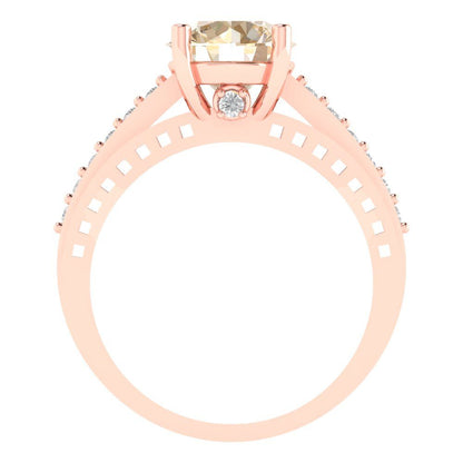 2.21 cttw Natural Morganite Solitaire with Zirconia Simulated Diamond Accents Engagement Ring - Solid Gold (Round Cut,8.0mm)