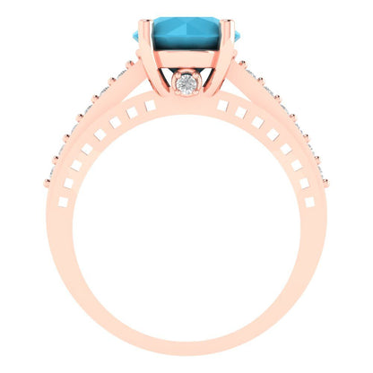 2.21 cttw Simulated Turquoise Solitaire with Zirconia Simulated Diamond Accents Engagement Ring - Solid Gold (Round Cut,8.0mm)