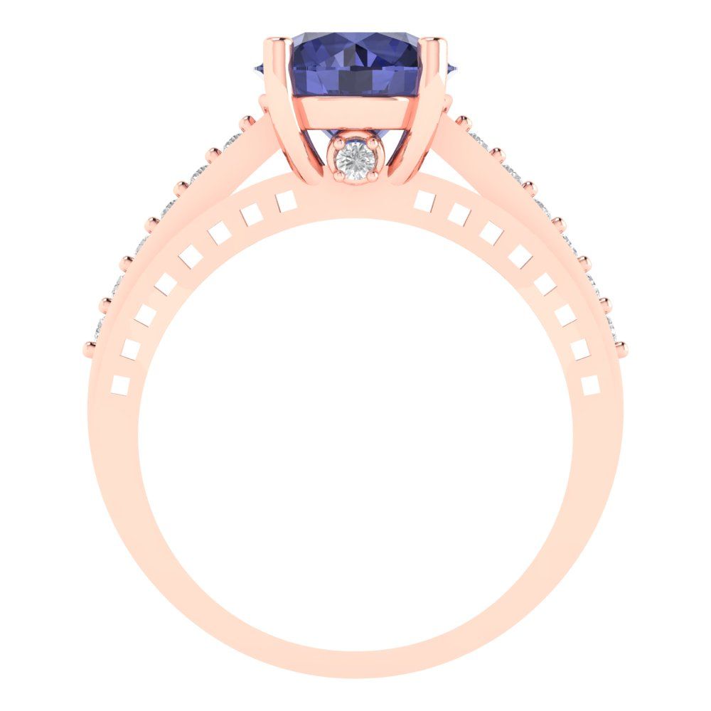 2.21 cttw Simulated Tanzanite Solitaire with Zirconia Simulated Diamond Accents Engagement Ring - Solid Gold (Round Cut,8.0mm)