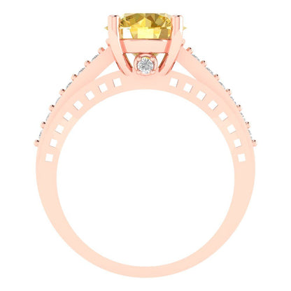 2.21 cttw Zirconia Simulated Yellow Diamond Solitaire with Zirconia Simulated Diamond Accents Engagement Ring - Solid Gold (VVS1, Round Cut,8.0mm)