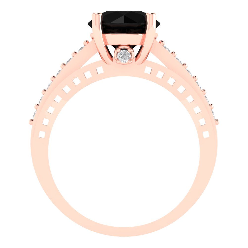 2.21 cttw Natural Onyx Solitaire with Zirconia Simulated Diamond Accents Engagement Ring - Solid Gold (Round Cut,8.0mm)