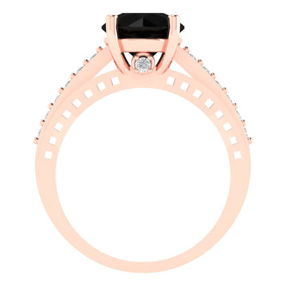 2.21 cttw Natural Onyx Solitaire with Zirconia Simulated Diamond Accents Engagement Ring - Solid Gold (Round Cut,8.0mm)