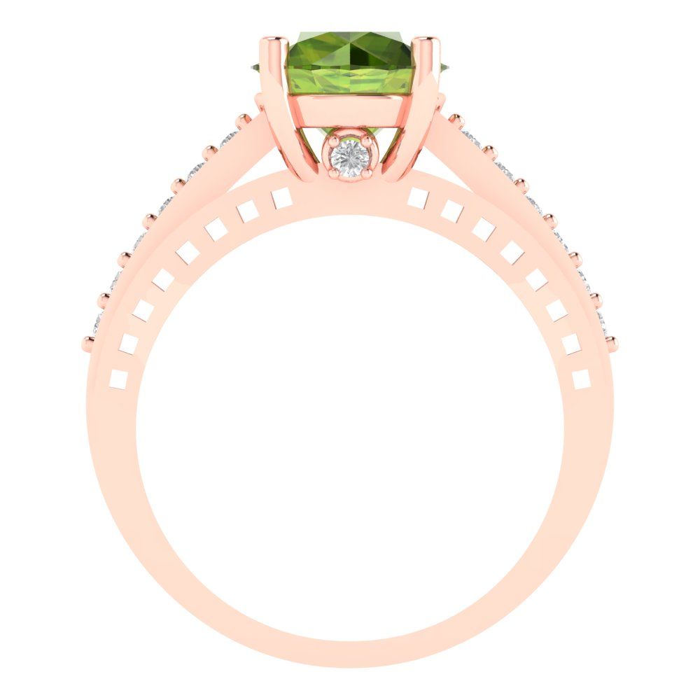 2.21 cttw Natural Peridot Solitaire with Zirconia Simulated Diamond Accents Engagement Ring - Solid Gold (Round Cut,8.0mm)