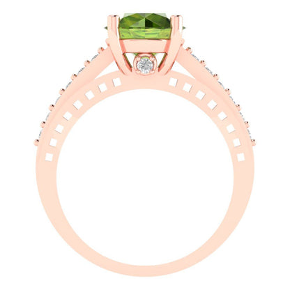 2.21 cttw Natural Peridot Solitaire with Zirconia Simulated Diamond Accents Engagement Ring - Solid Gold (Round Cut,8.0mm)