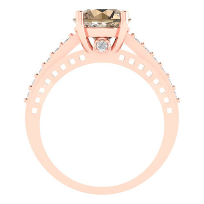 2.21 cttw Yellow Moissanite Solitaire with Zirconia Simulated Diamond Accents Engagement Ring - Solid Gold (Round Cut,8.0mm)