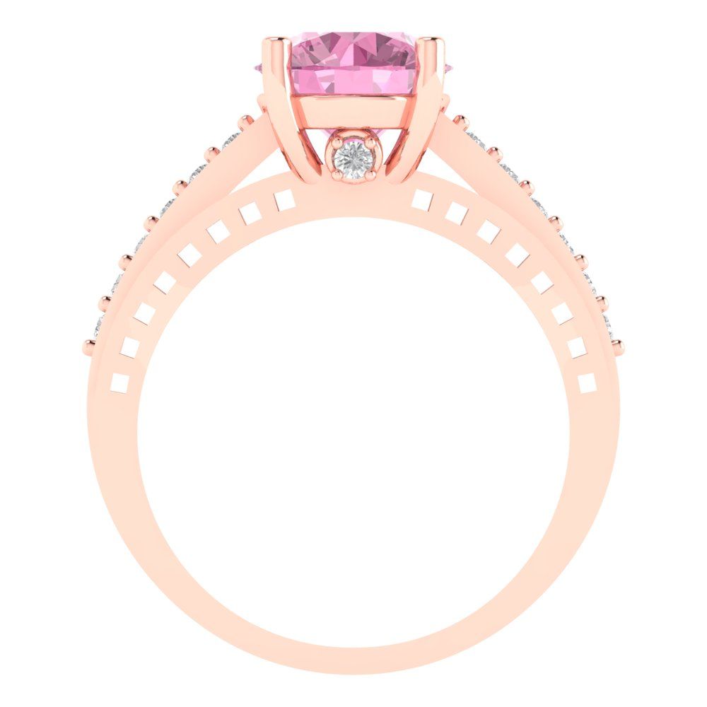 2.21 cttw Zirconia Simulated Pink Diamond Solitaire with Zirconia Simulated Diamond Accents Engagement Ring - Solid Gold (VVS1, Round Cut,8.0mm)