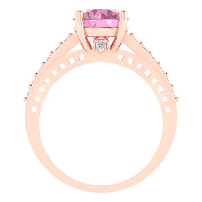 2.21 cttw Zirconia Simulated Pink Diamond Solitaire with Zirconia Simulated Diamond Accents Engagement Ring - Solid Gold (VVS1, Round Cut,8.0mm)