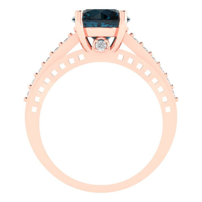 2.21 cttw Natural London Blue Topaz Solitaire with Zirconia Simulated Diamond Accents Engagement Ring - Solid Gold (Round Cut,8.0mm)