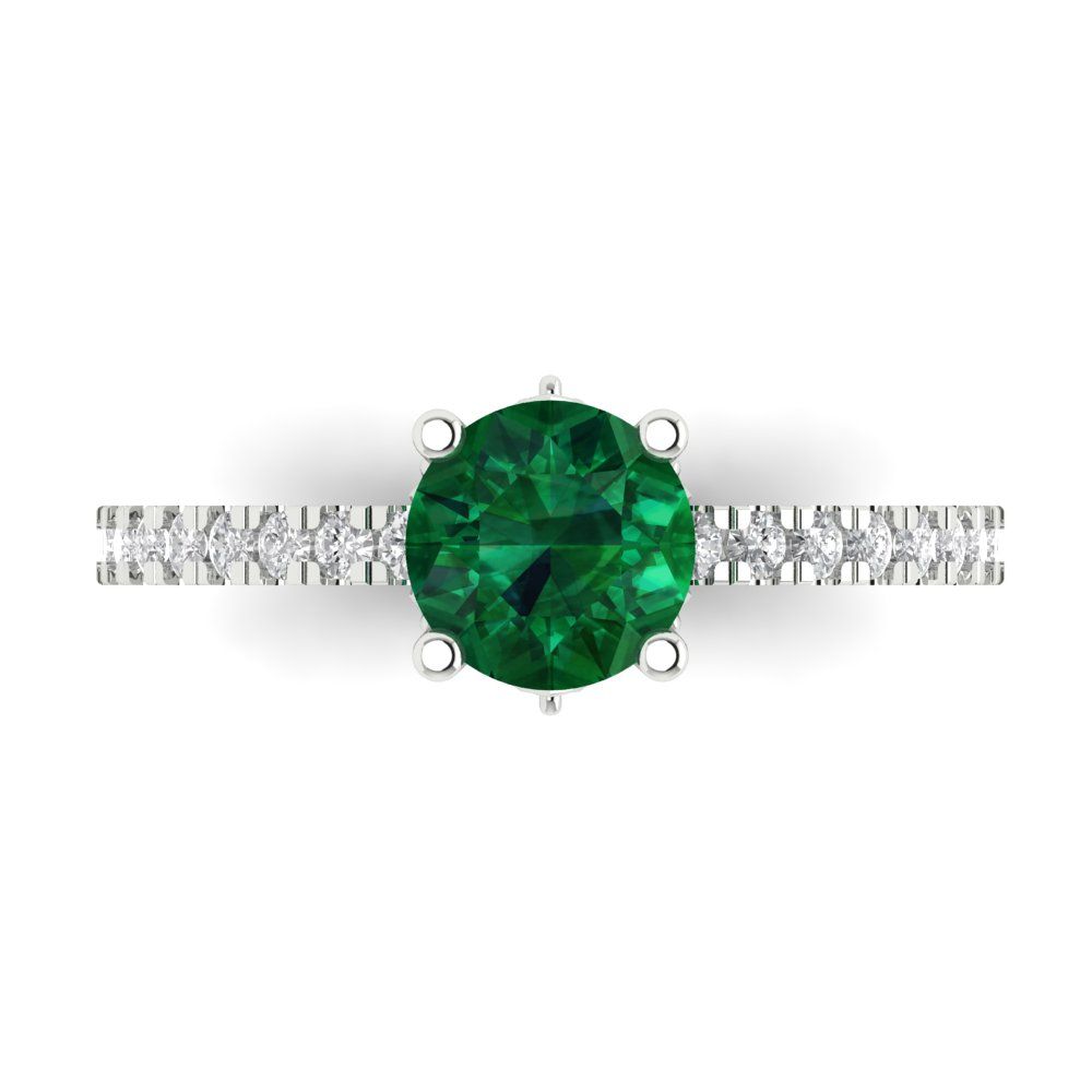 1.465 cttw Simulated Emerald Solitaire with Zirconia Simulated Diamond Accents Engagement Ring - Solid Gold (Round Cut,6.5mm)