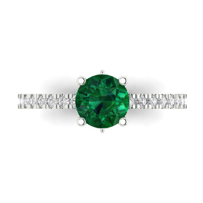1.465 cttw Simulated Emerald Solitaire with Zirconia Simulated Diamond Accents Engagement Ring - Solid Gold (Round Cut,6.5mm)