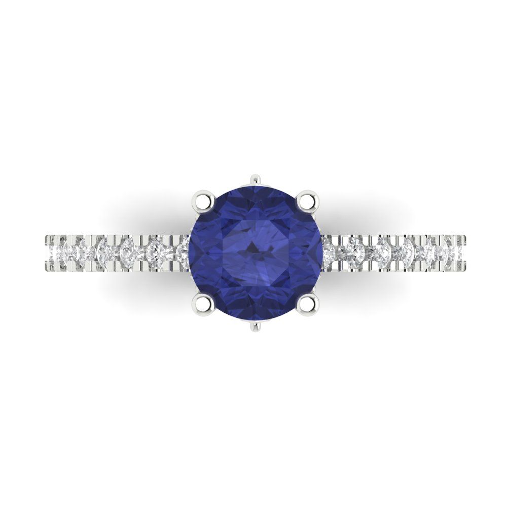 1.465 cttw Simulated Tanzanite Solitaire with Zirconia Simulated Diamond Accents Engagement Ring - Solid Gold (Round Cut,6.5mm)
