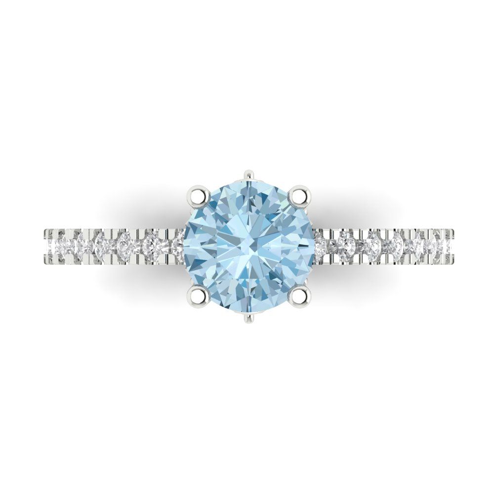 1.465 cttw Natural Sky Blue Topaz Solitaire with Zirconia Simulated Diamond Accents Engagement Ring - Solid Gold (Round Cut,6.5mm)