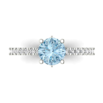 1.465 cttw Natural Sky Blue Topaz Solitaire with Zirconia Simulated Diamond Accents Engagement Ring - Solid Gold (Round Cut,6.5mm)