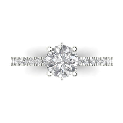 1.465 cttw White Sapphire Solitaire with Zirconia Simulated Diamond Accents Engagement Ring - Solid Gold (Round Cut,6.5mm)