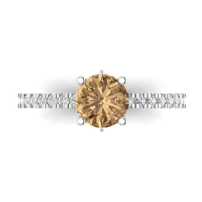 1.465 cttw Zirconia Simulated Champagne Diamond Solitaire with Zirconia Simulated Diamond Accents Engagement Ring - Solid Gold (VVS1, Round Cut,6.5mm)