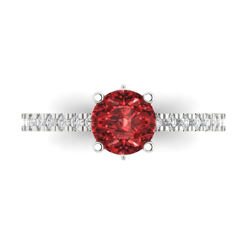 1.465 cttw Natural Garnet Solitaire with Zirconia Simulated Diamond Accents Engagement Ring - Solid Gold (Round Cut,6.5mm)