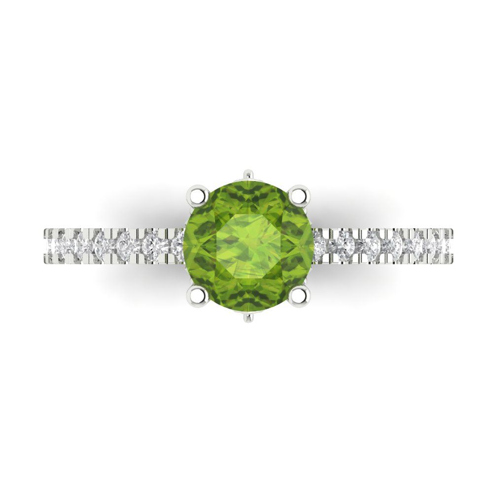 1.465 cttw Natural Peridot Solitaire with Zirconia Simulated Diamond Accents Engagement Ring - Solid Gold (Round Cut,6.5mm)