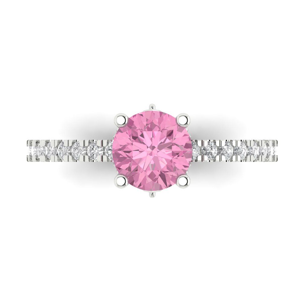 1.465 cttw Zirconia Simulated Pink Diamond Solitaire with Zirconia Simulated Diamond Accents Engagement Ring - Solid Gold (VVS1, Round Cut,6.5mm)