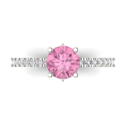 1.465 cttw Zirconia Simulated Pink Diamond Solitaire with Zirconia Simulated Diamond Accents Engagement Ring - Solid Gold (VVS1, Round Cut,6.5mm)
