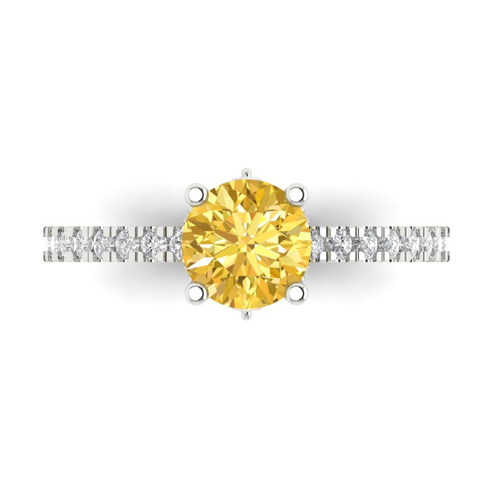 1.465 cttw Natural Citrine Solitaire with Zirconia Simulated Diamond Accents Engagement Ring - Solid Gold (Round Cut,6.5mm)