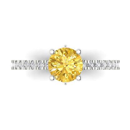 1.465 cttw Natural Citrine Solitaire with Zirconia Simulated Diamond Accents Engagement Ring - Solid Gold (Round Cut,6.5mm)