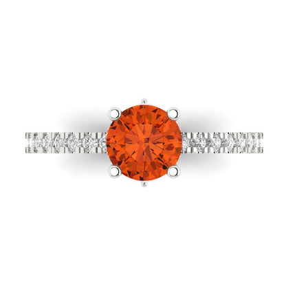 1.465 cttw Zirconia Simulated Red Diamond Solitaire with Zirconia Simulated Diamond Accents Engagement Ring - Solid Gold (VVS1, Round Cut,6.5mm)